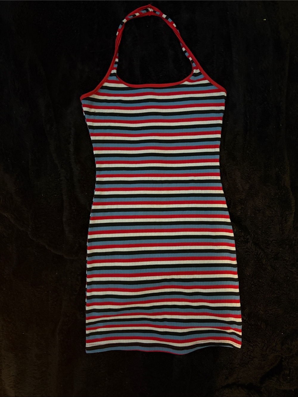 SHEIN Striped Halter Mini Dress in Red, White, Blue, Black